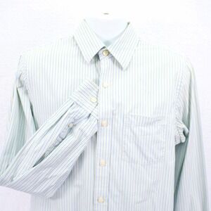 Ruehl No. 925 -Large- White Blue Green Striped Collared Dress Shirt Pocket Front